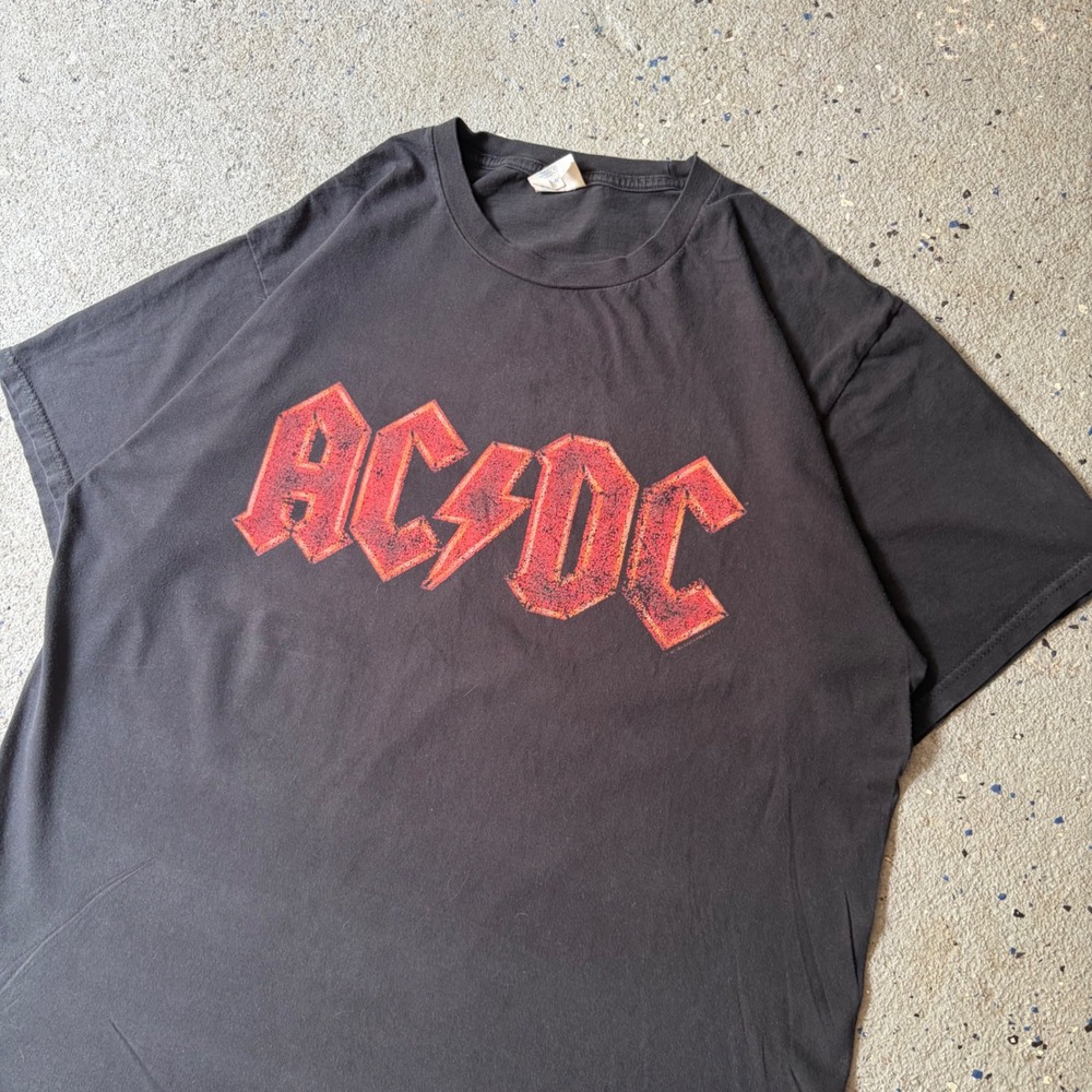 AC/DC Band Graphic T-Shirt Black Port & Company Ring Spun Cotton Mens Large